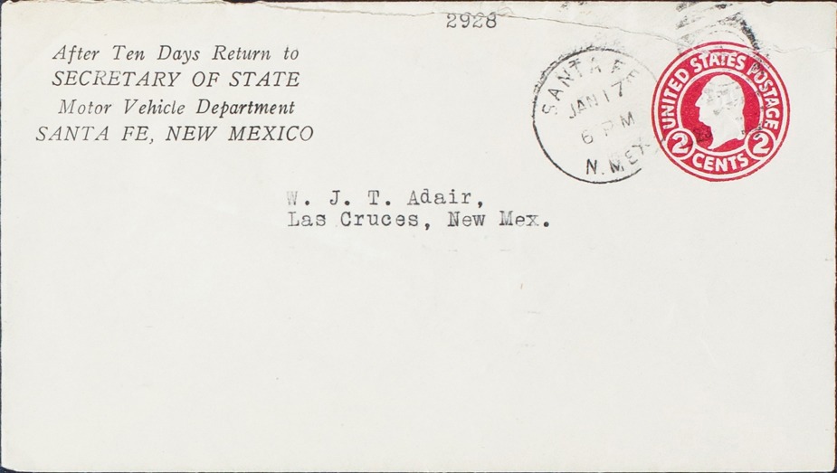 New Mexico License Plate Mailing Envelopes
